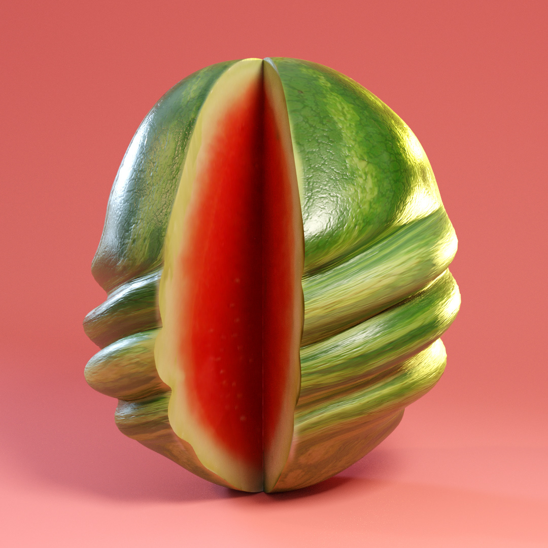 Fruit 3D banana watermelon apple blender 3d ILLUSTRATION  3D illustration