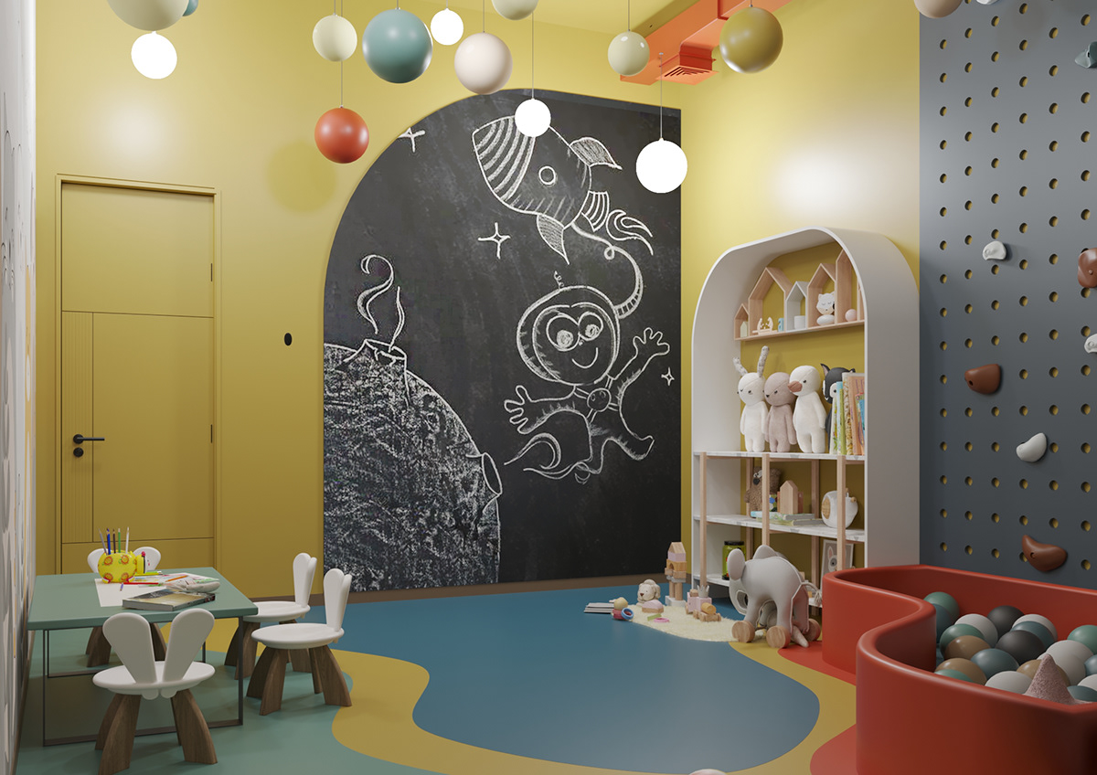 interior design project for a resort and spa named Dilitown, elementry kids zone