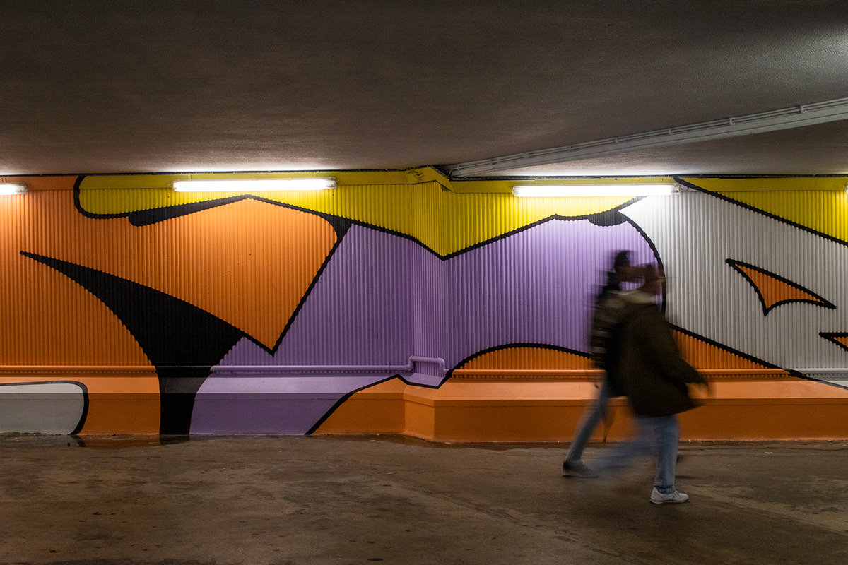 abstract geometric pattern trainstation mural art