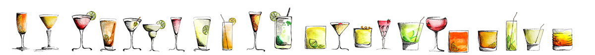 cocktail illustration design mojito margarita jar Icon drink glass pen watercolor handmade lemon straw spirit