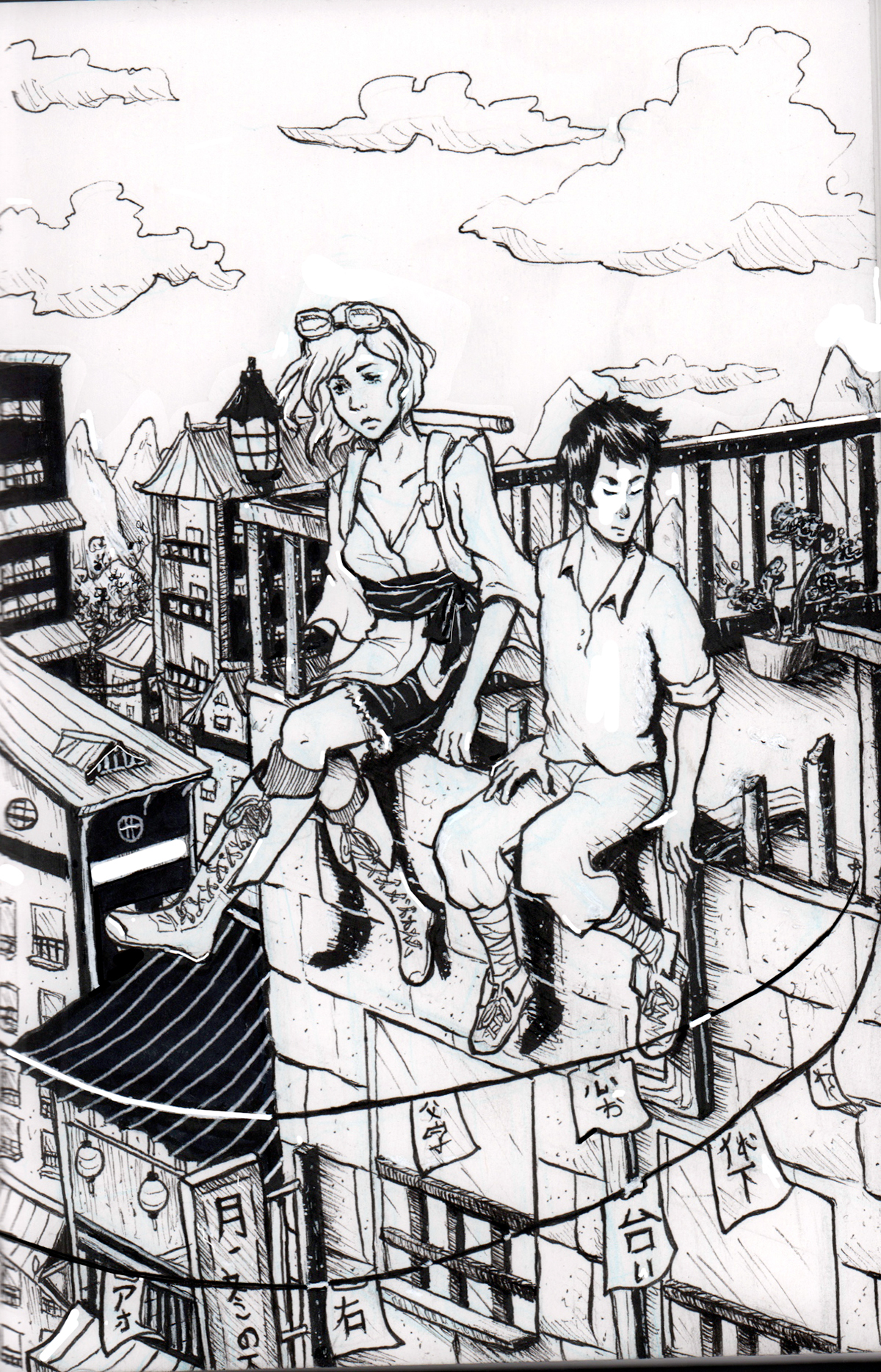 japan city Street sketch comic ink asia