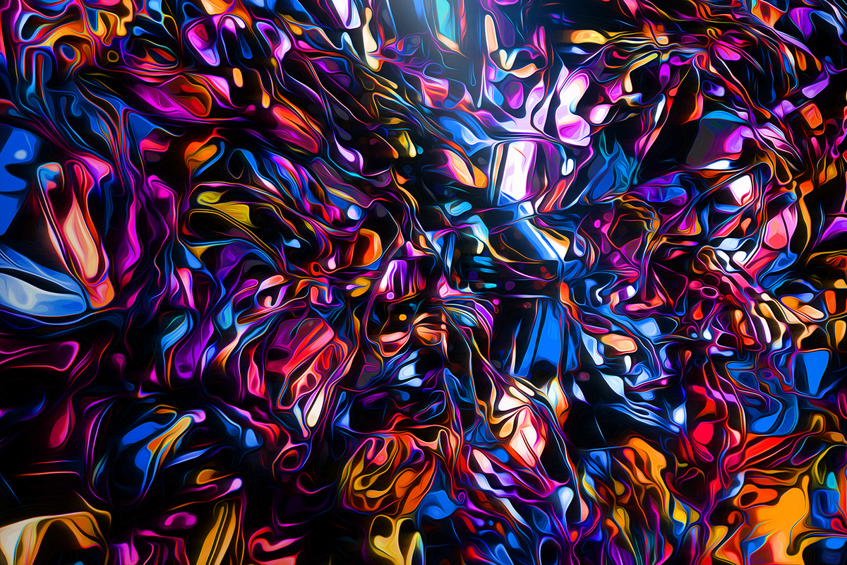 3D abstract flow Glitch neon paint shape Smudge