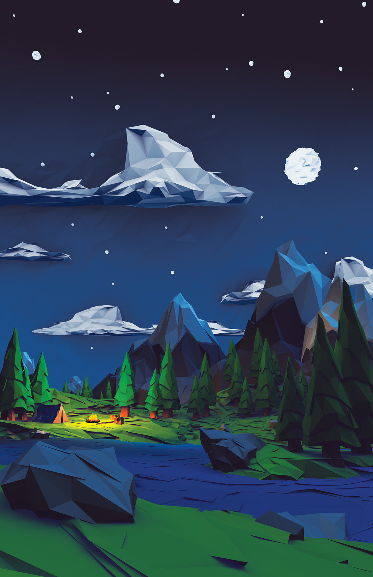Low Poly environment 3D stylized Geometrical landscapes