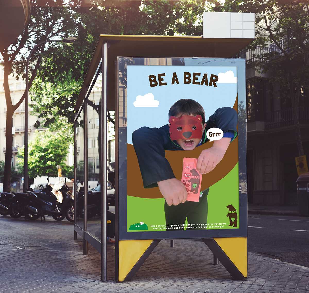 bear yoyo illustrated children's as campaign on the side of a bus designed by melissa carne