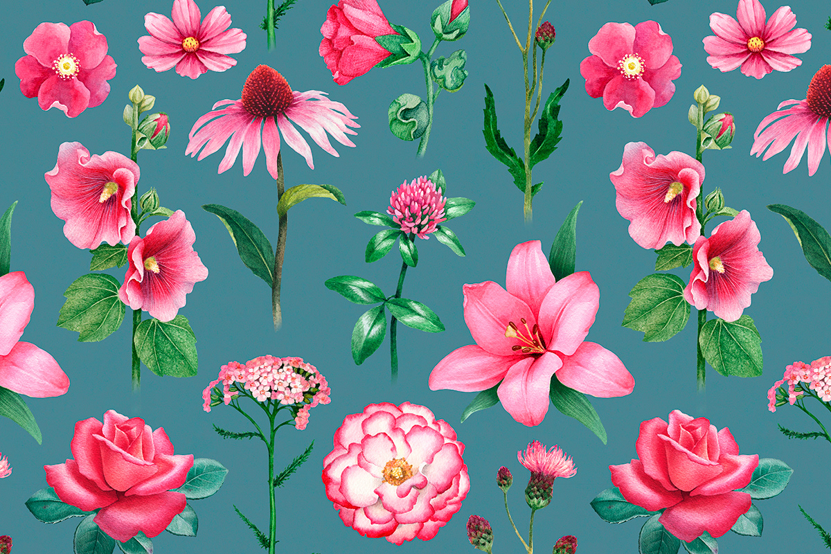 watercolor pattern design seamless flower ILLUSTRATION  botanical hand drawn textile pink