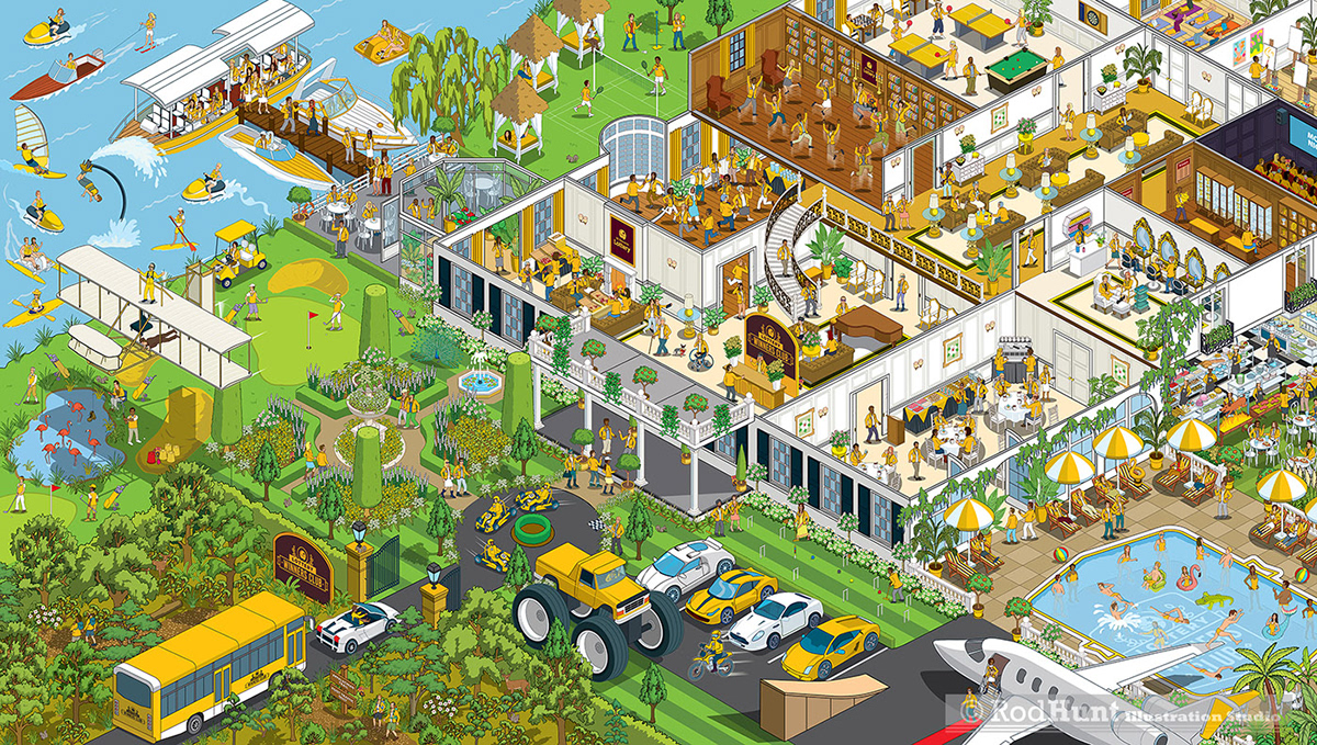 Adobe Portfolio where's wally Where's Waldo Pixel art ILLUSTRATION  game Wimmelbild Isometric viral game Advertising  search and find