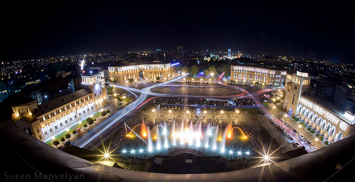 Armenia  yerevan  city  night  evening  twilight house buildings opera view