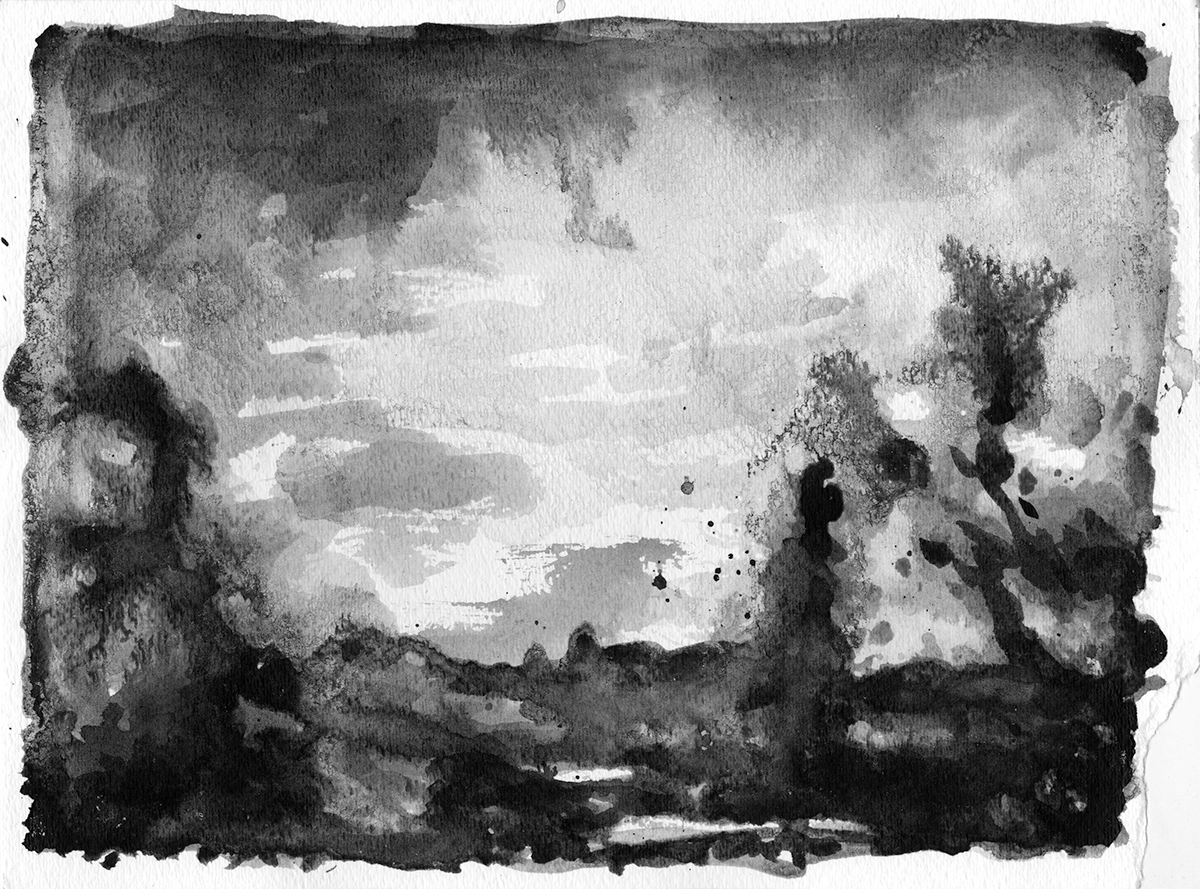 Landscape landscapepainting ink inkpaining inkwash watercolor indaink black blackpainting darkart