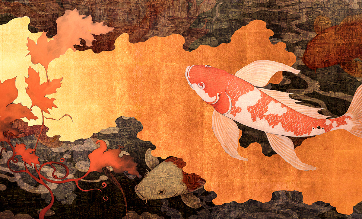 koi fish Nature ILLUSTRATION  painting   Digital Art 