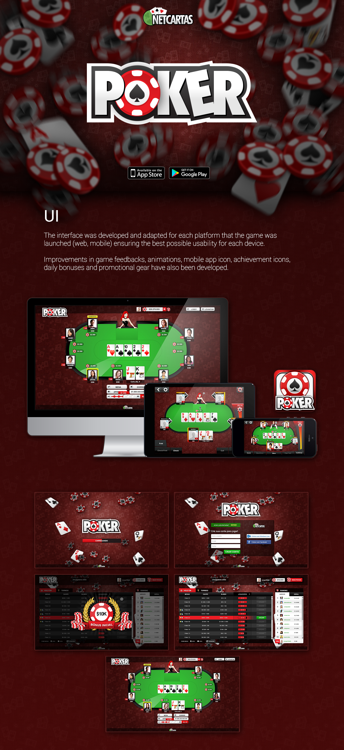 Poker mobile game Web UI ux