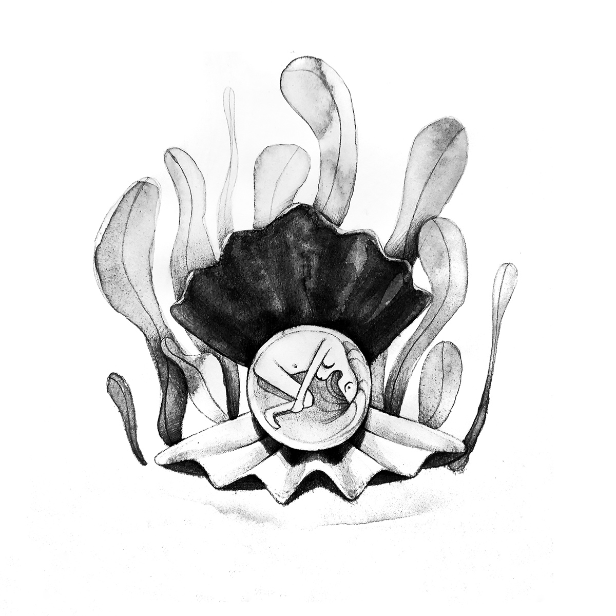 inktober ink donut Plant underwater clam pearl Drawing  inktober2017 Stranger Things