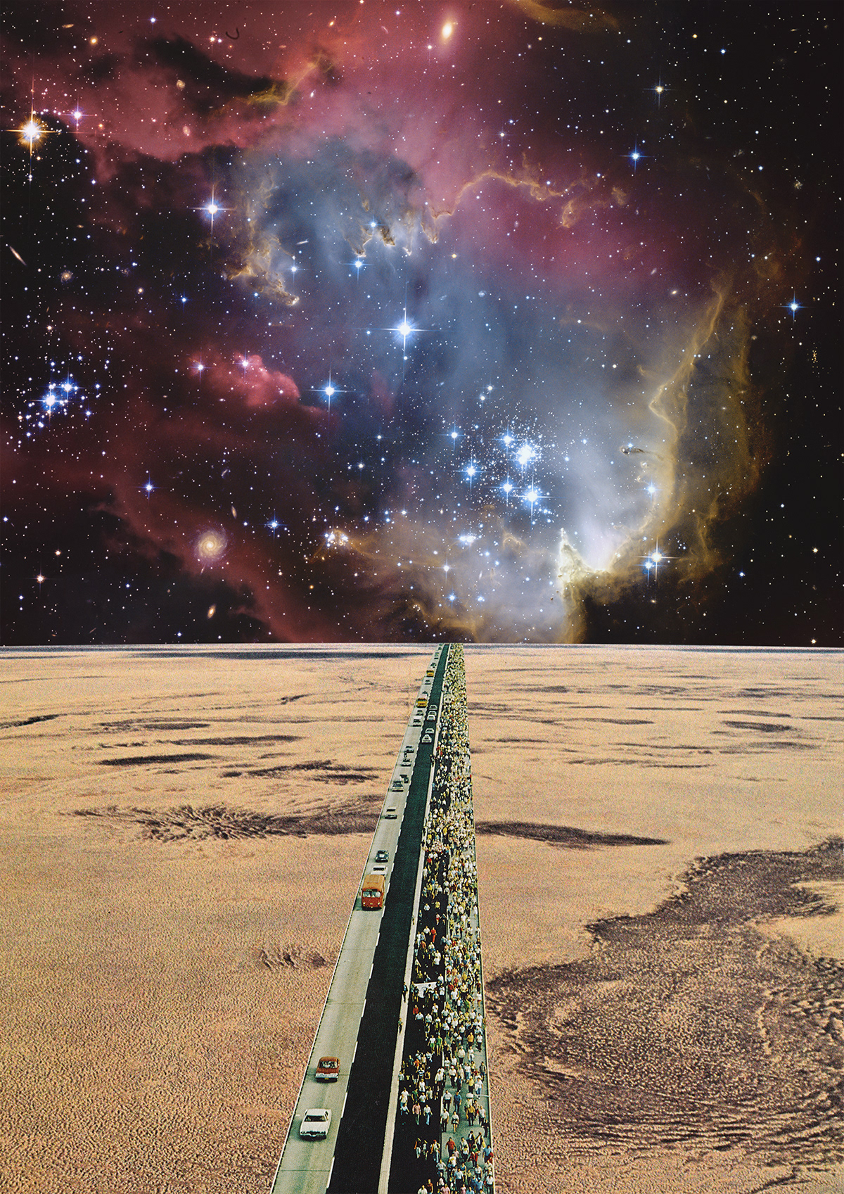 Space  car design poster ad collage surreal Retro