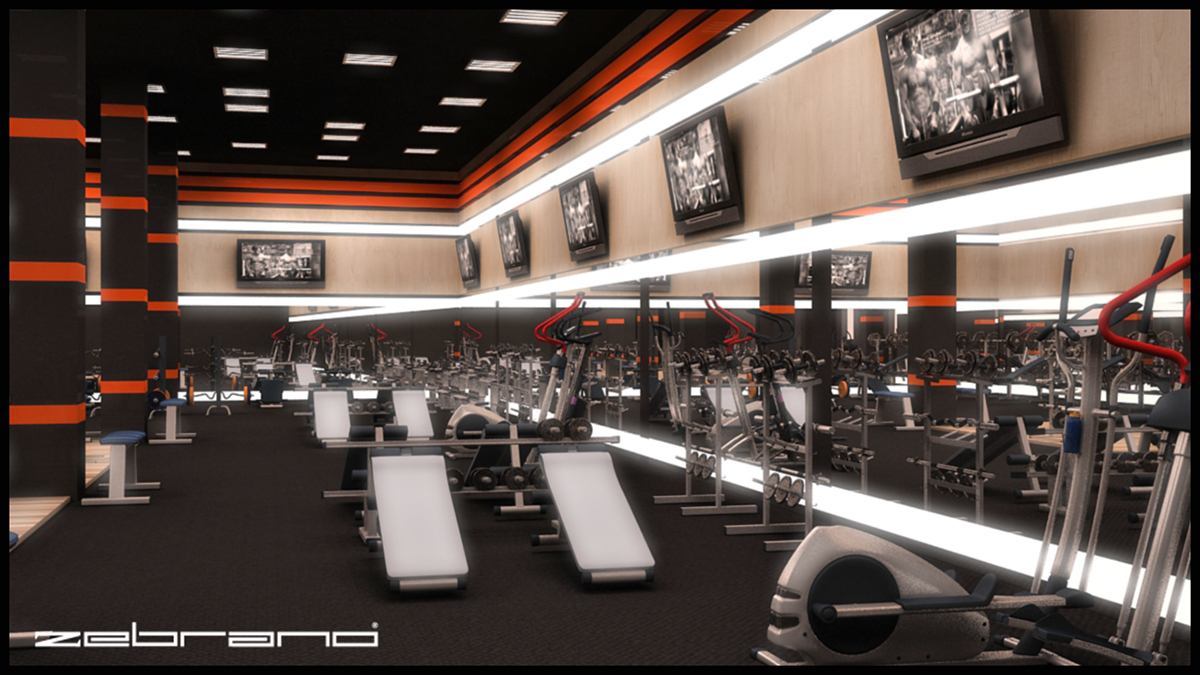 interiors 3d max vray visualization Sport Center Space design modern gym branding ideas