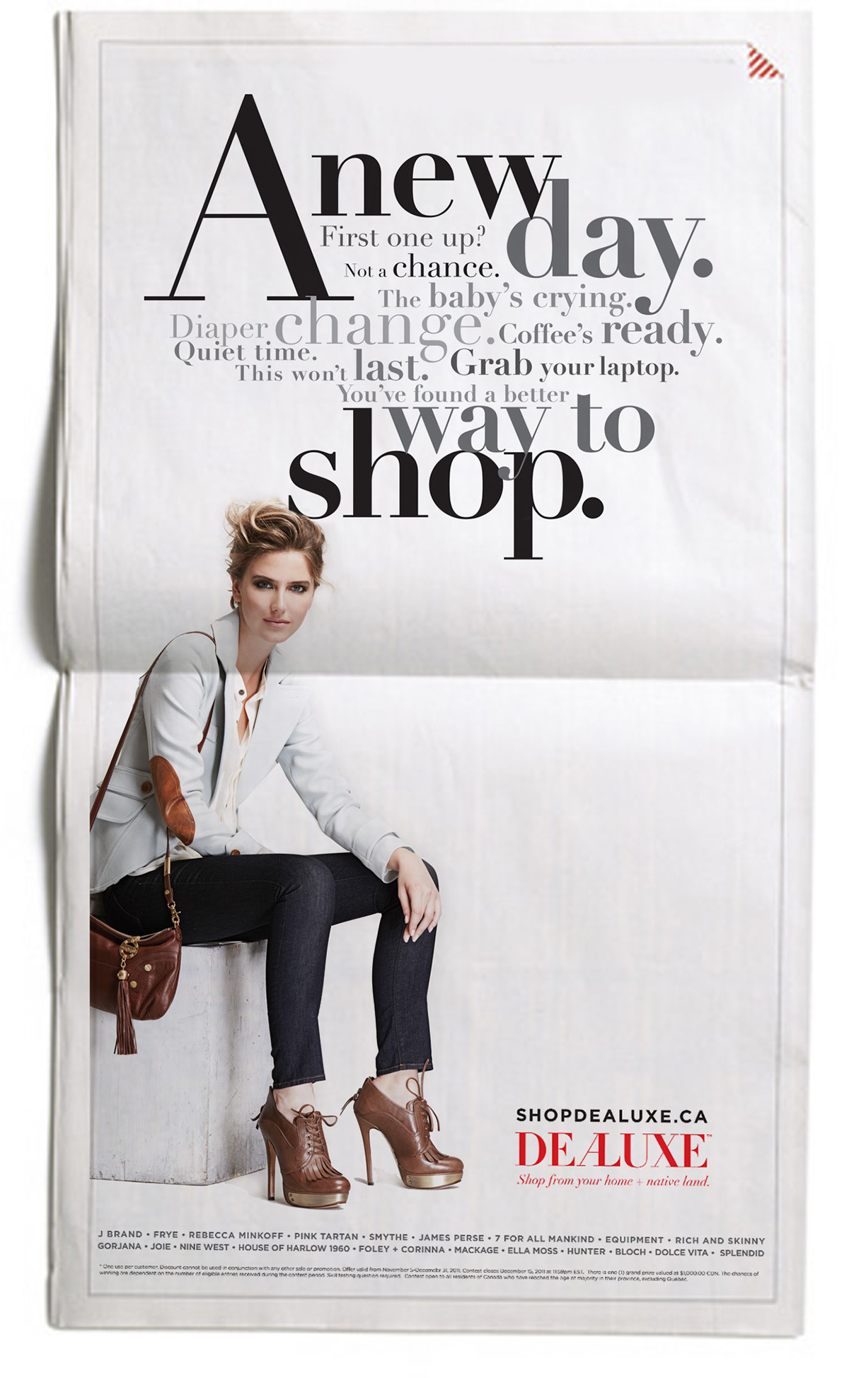 type fashionable newspaper ad shop Retail globe and mail Canada national dealuxe designer