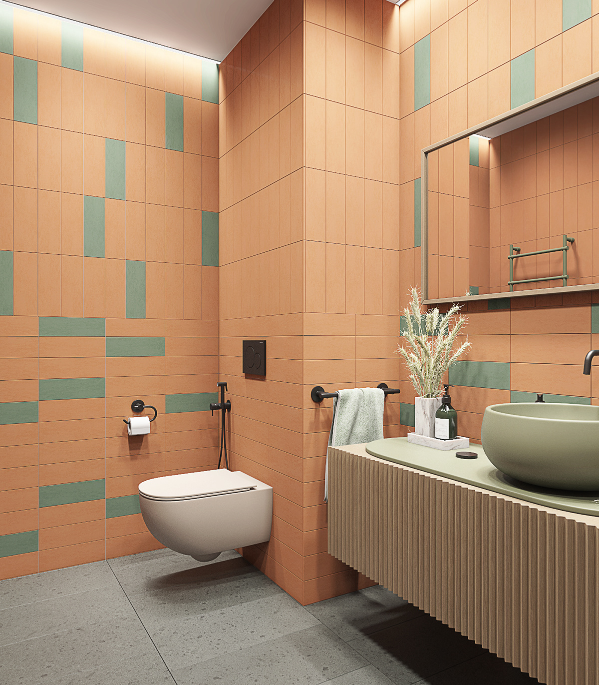 bathroom Interior modern SHOWER Sink Steam terracotta tiles toilet visualization