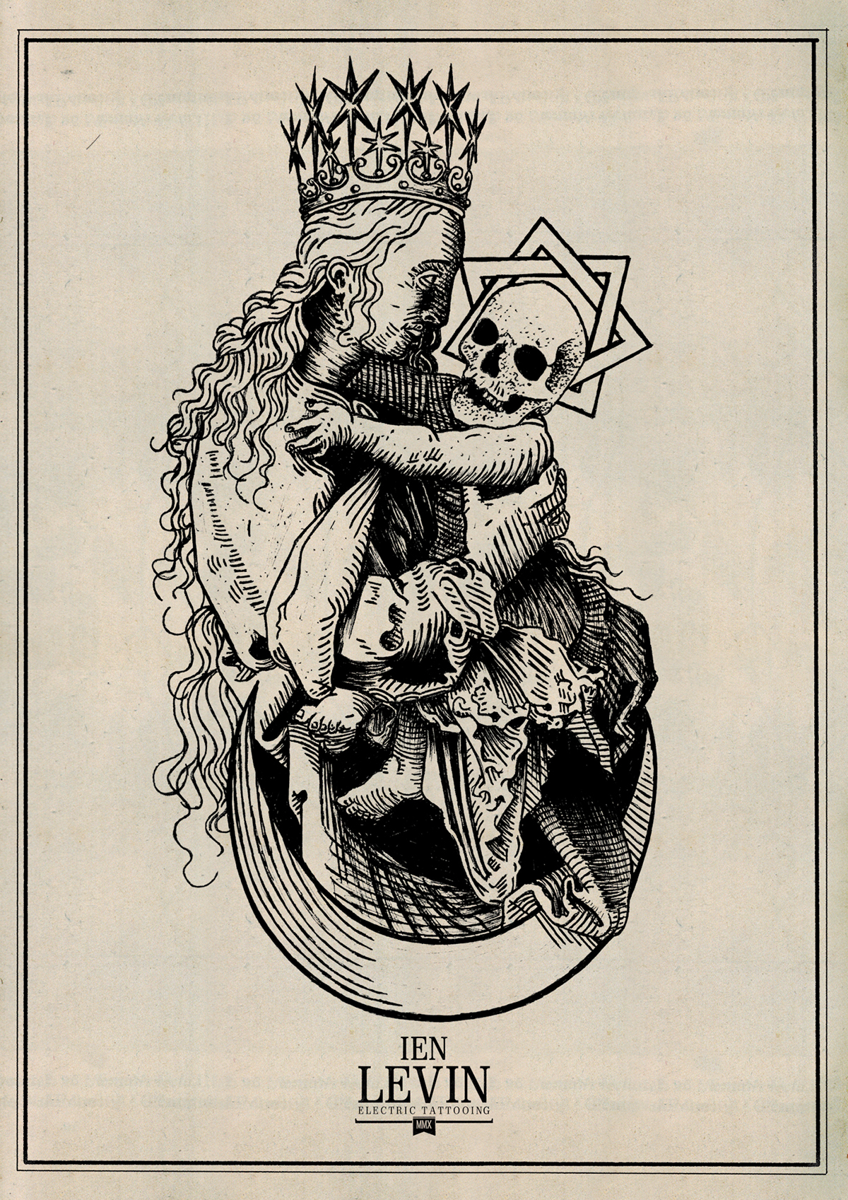 levin ienlevin dotwork lineart engraving sacred geometry Mandala tattoo satanic masonic flash sheet print