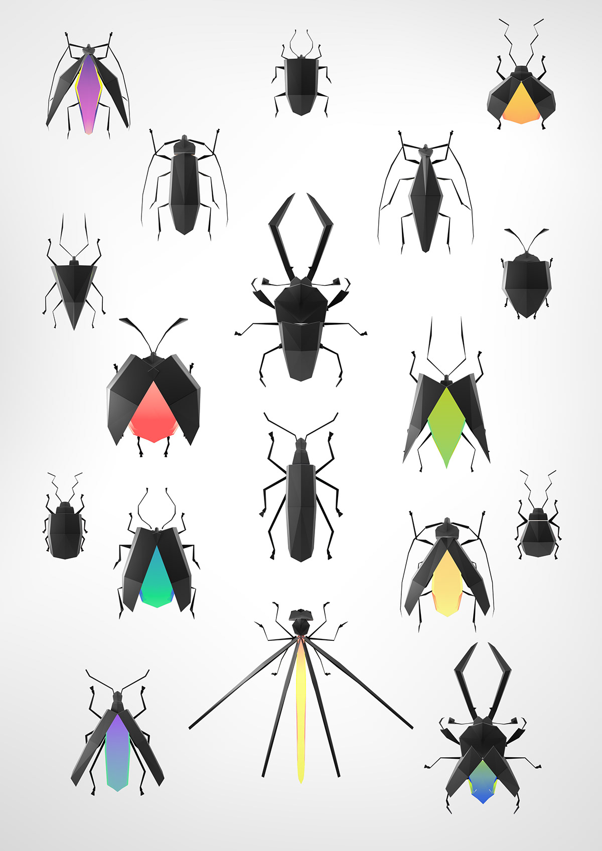 Low Poly Insects geometric composition Serie animals graphic design  geometry Character design  bugs