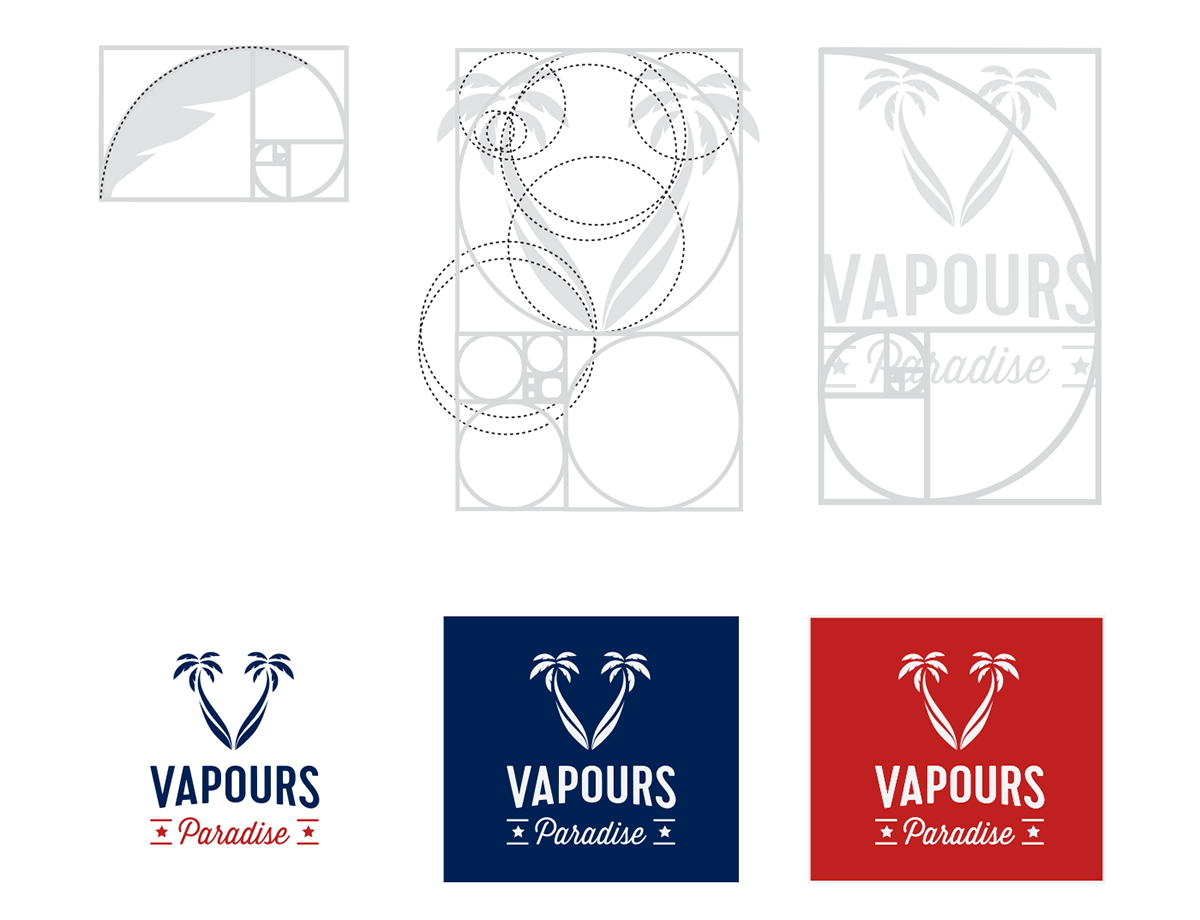 Vape Vapour vaping paradise e-commerce online store Website shop blue smoke palm tress usa america Logo Design Identity Design
