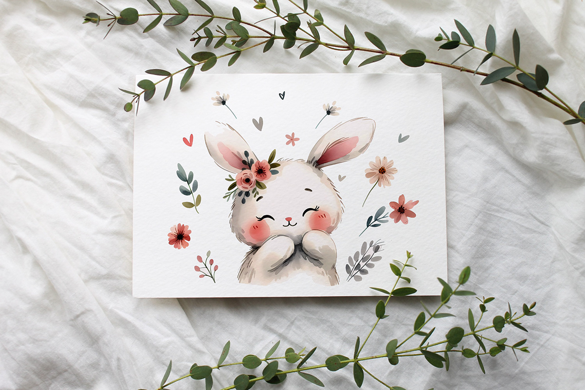 bunny rabbit animal cartoon digital illustration Bunny Card greeting card print hare