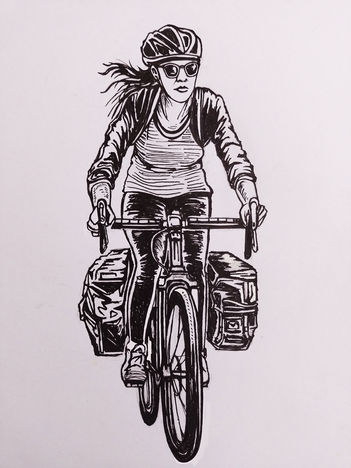 Bicycle tourism Drawing  ink drawing ILLUSTRATION 