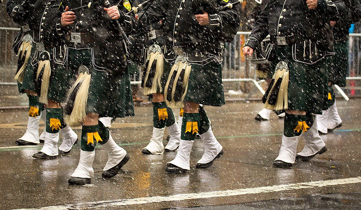 parade st. patricks day Patrick nyc New York Event festivity irish green Ireland kilt skirt snow St. Patrick's day