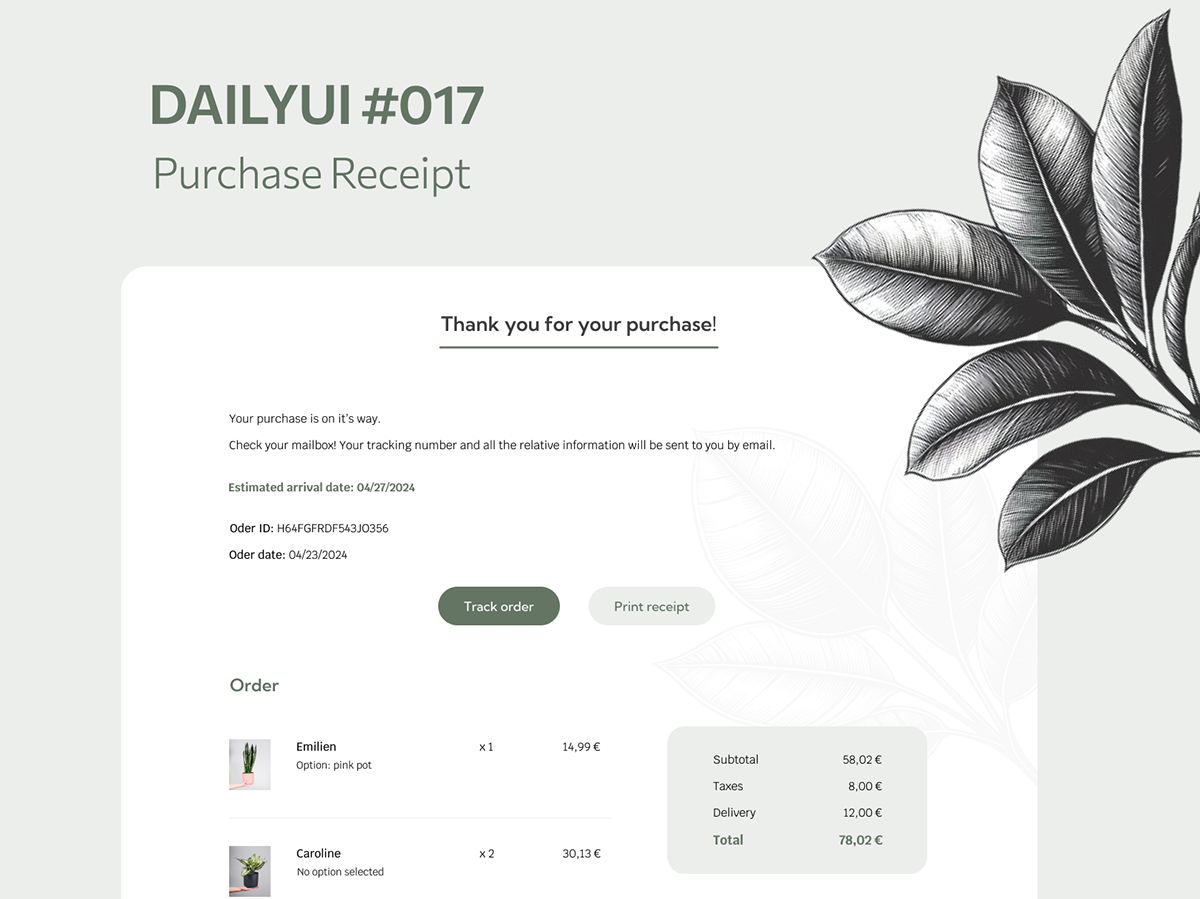 purchase receipt plants Web Design  Shopping Ecommerce UI/UX user interface Figma Order