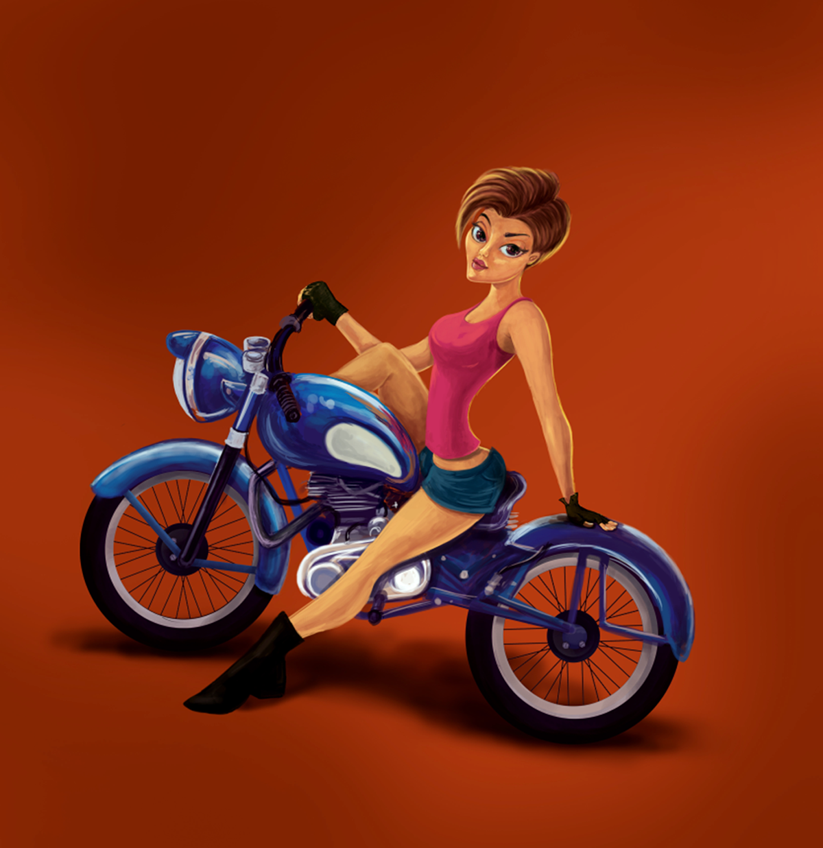 digitalart royal enfield bike girl
