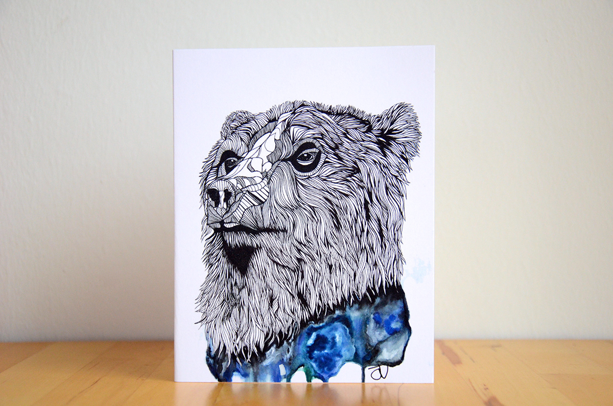 animal watercolour ink greeting cards