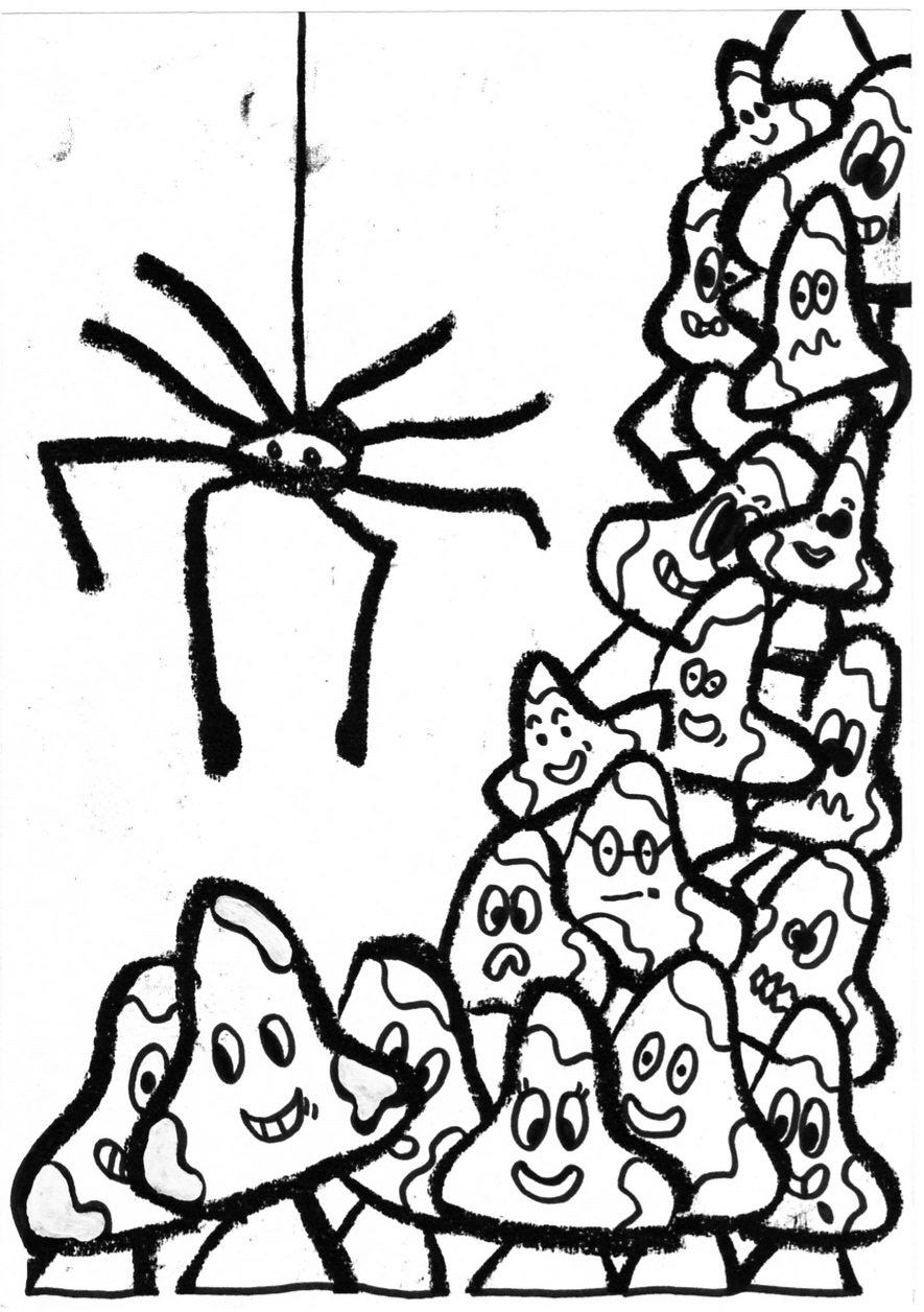 fanzine black White monsters spider Mushrooms dogs bone building anthill mouse Cheese phantom charcoal sketch