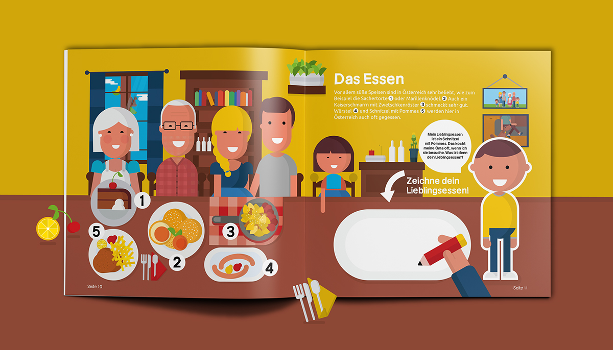 book Character flat kids children austria Education Immigration homeland culture integration brochure magazine heimat österreich