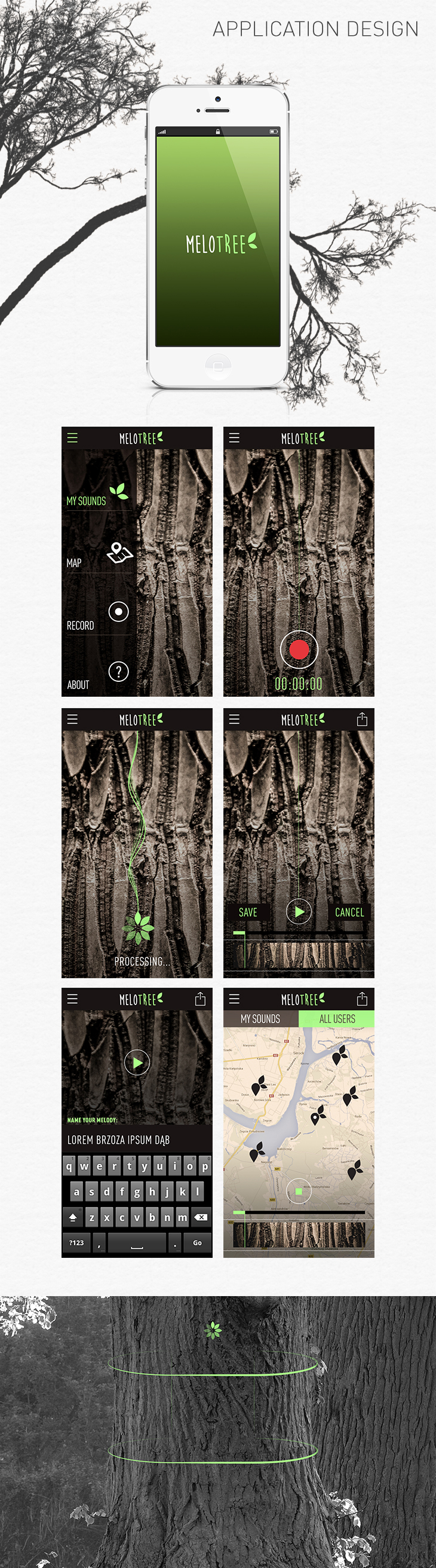 app application ux interactiondesign music app sound Tree  Nature branches mobile phone interaction