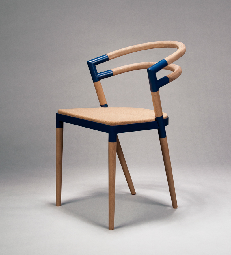 cherry wood cork metal armchair dining chair blue comfort