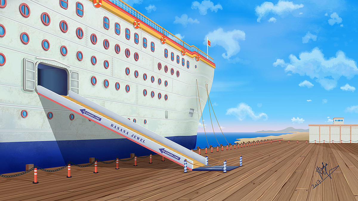 ship cruise 2D background Illustrator animation 