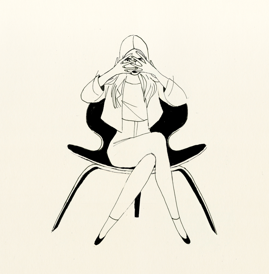 ILLUSTRATION  Fashion  sketch Character blackandwhite chair design minimal elegant women
