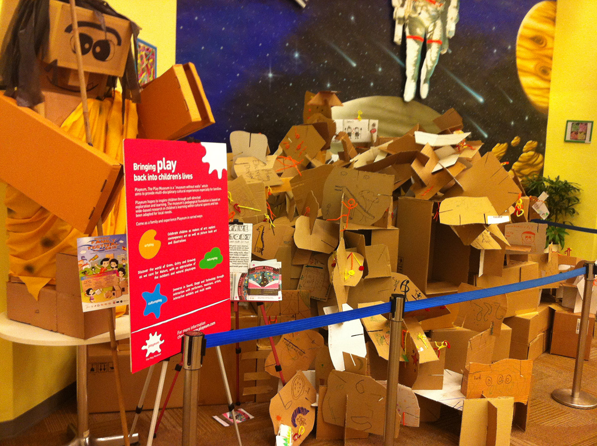 Children Event  Recycle material  cardboard  caveman cardboard cave  my cave children exhibition  children crafts Exhibition   hands on  modular exhibition re-create homes