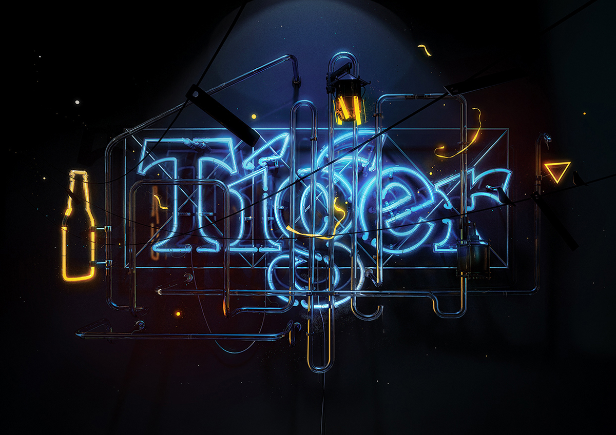 typo 3D lettering tiger beer japan asia tutorial type jazz neon cards deck