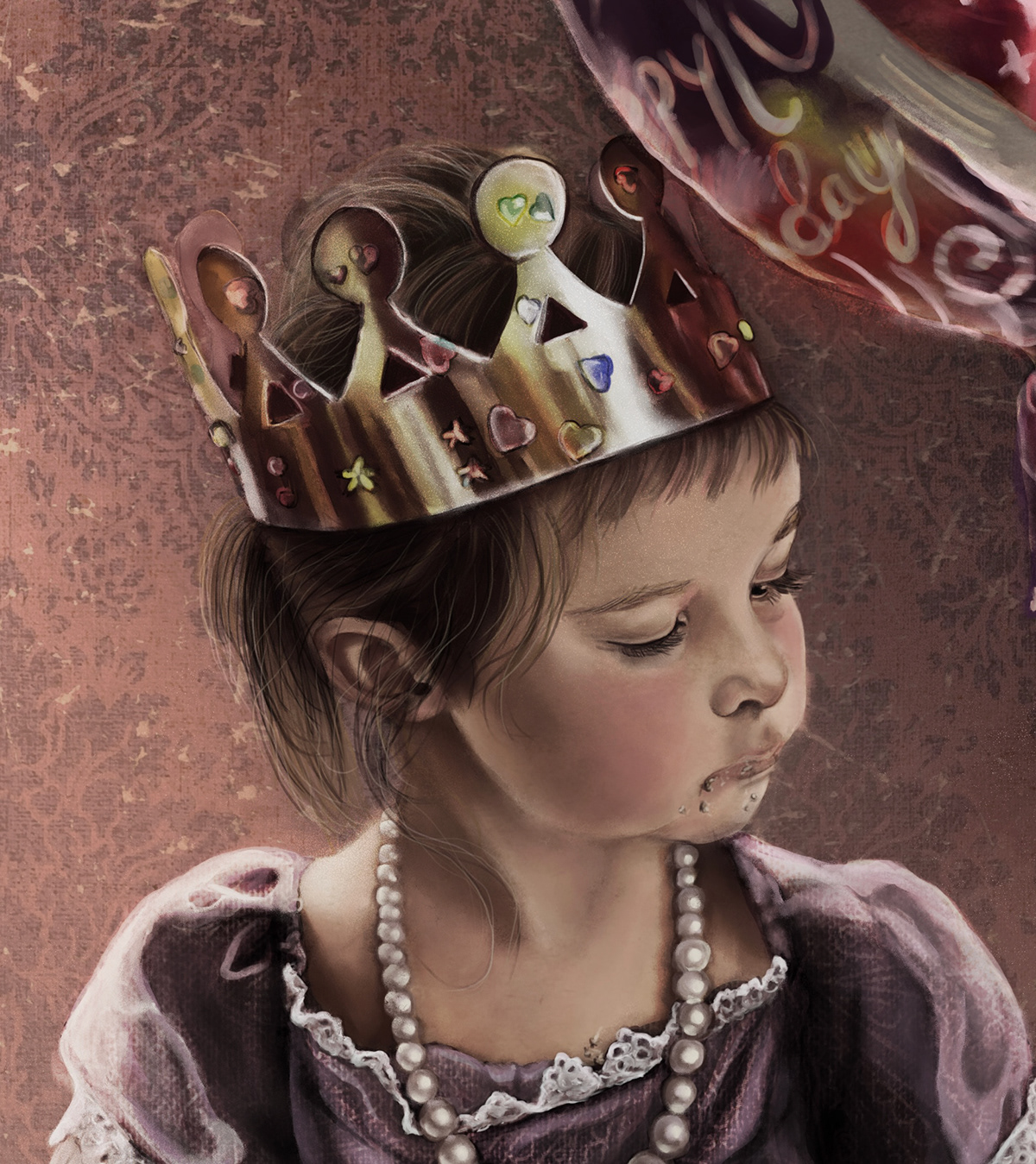ballon childhood collage Figurativ interieur mixed media painting   portrait Princess unicorn