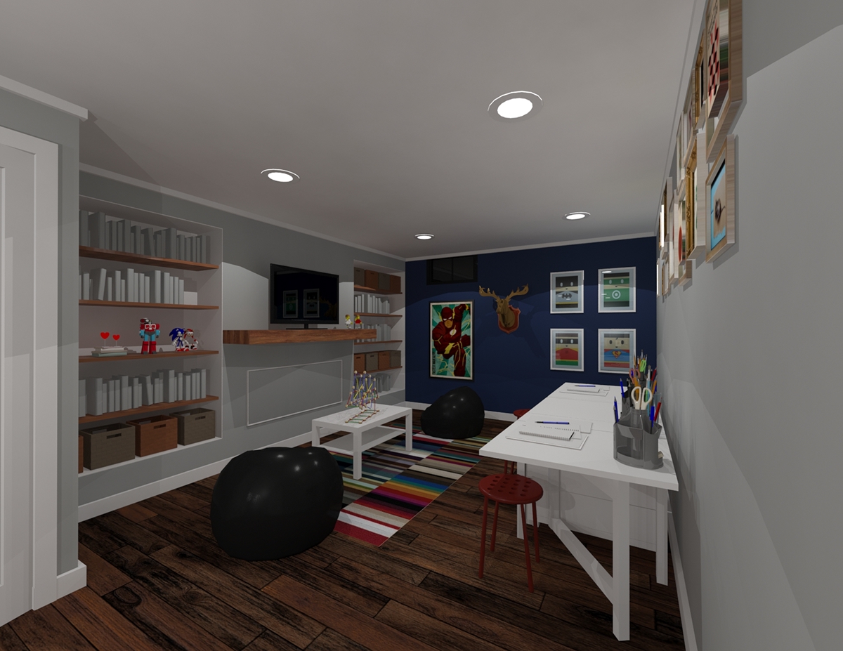 interiors rendering 3ds max photoshop living room dining room laundry room basement concept