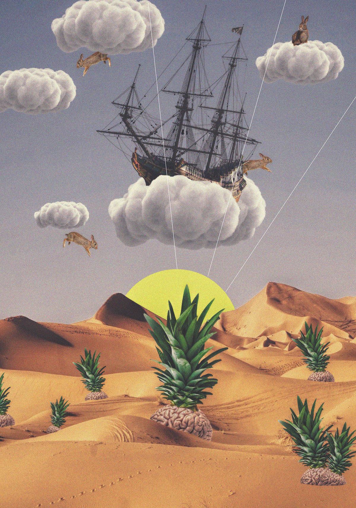 SKY cloud rabbit collage ship rain brain Pineapple sand