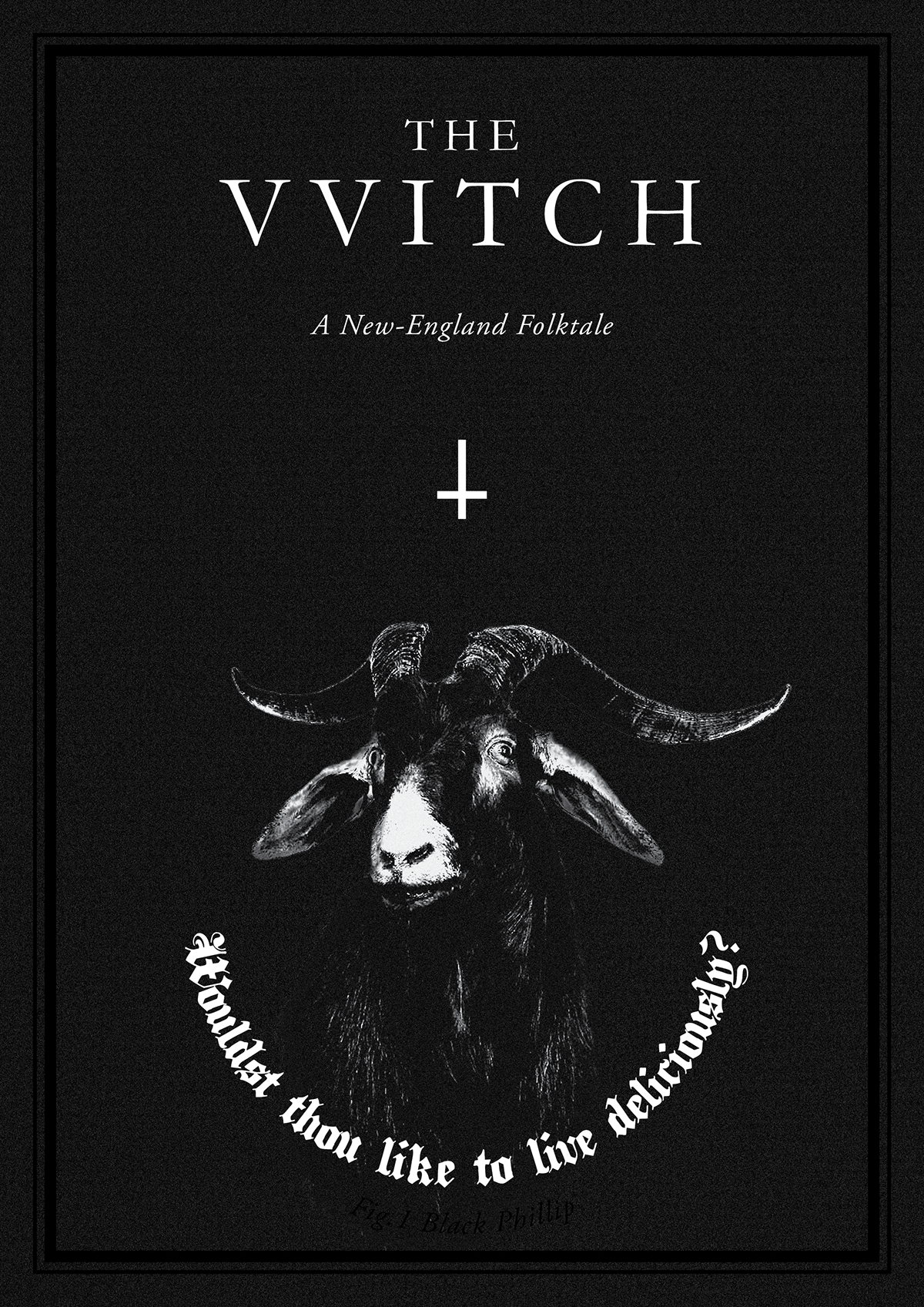 movie poster The Witch Black Phillip goat Satan black letter deliciously