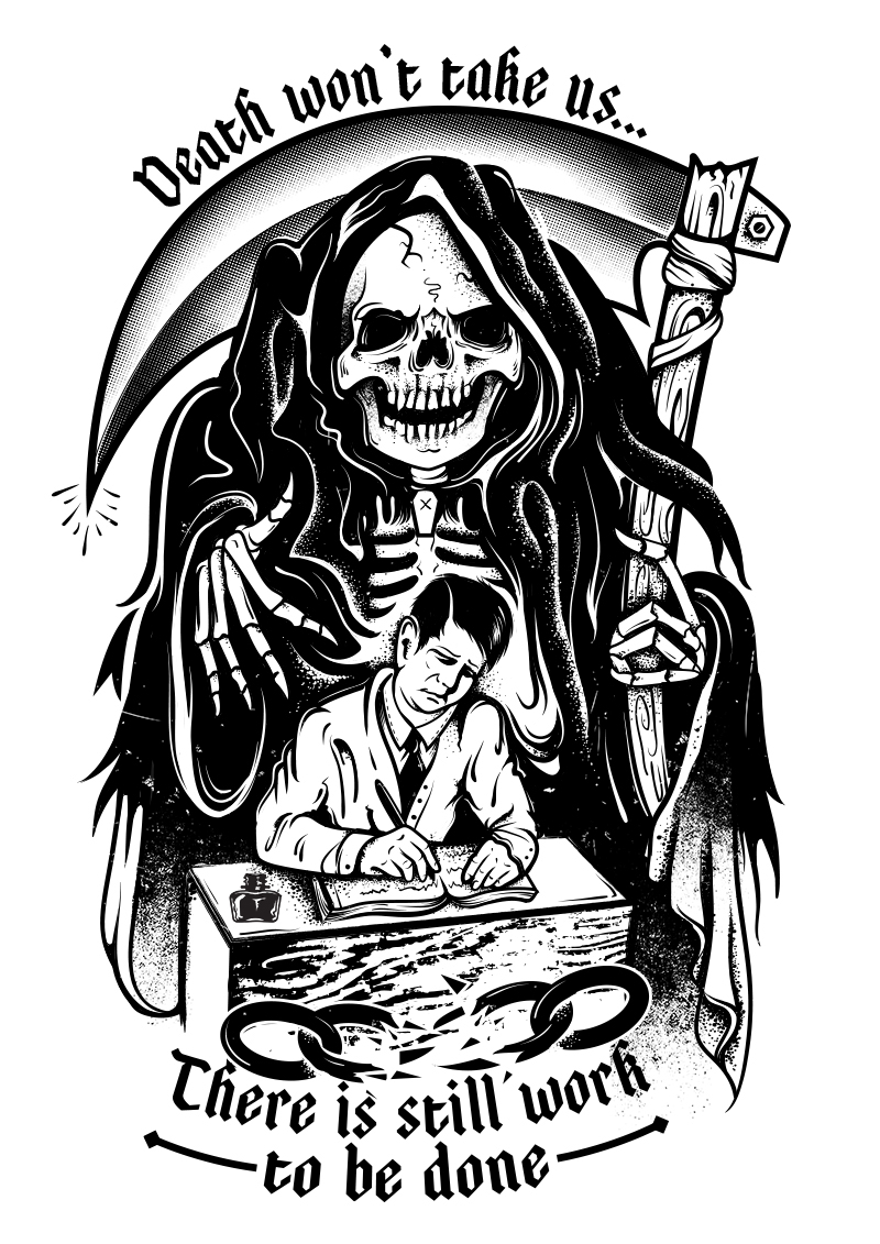 skull grim reaper logo tattoo tools logos font type merchandise Tshirt Design screenprint death pencil Clothing