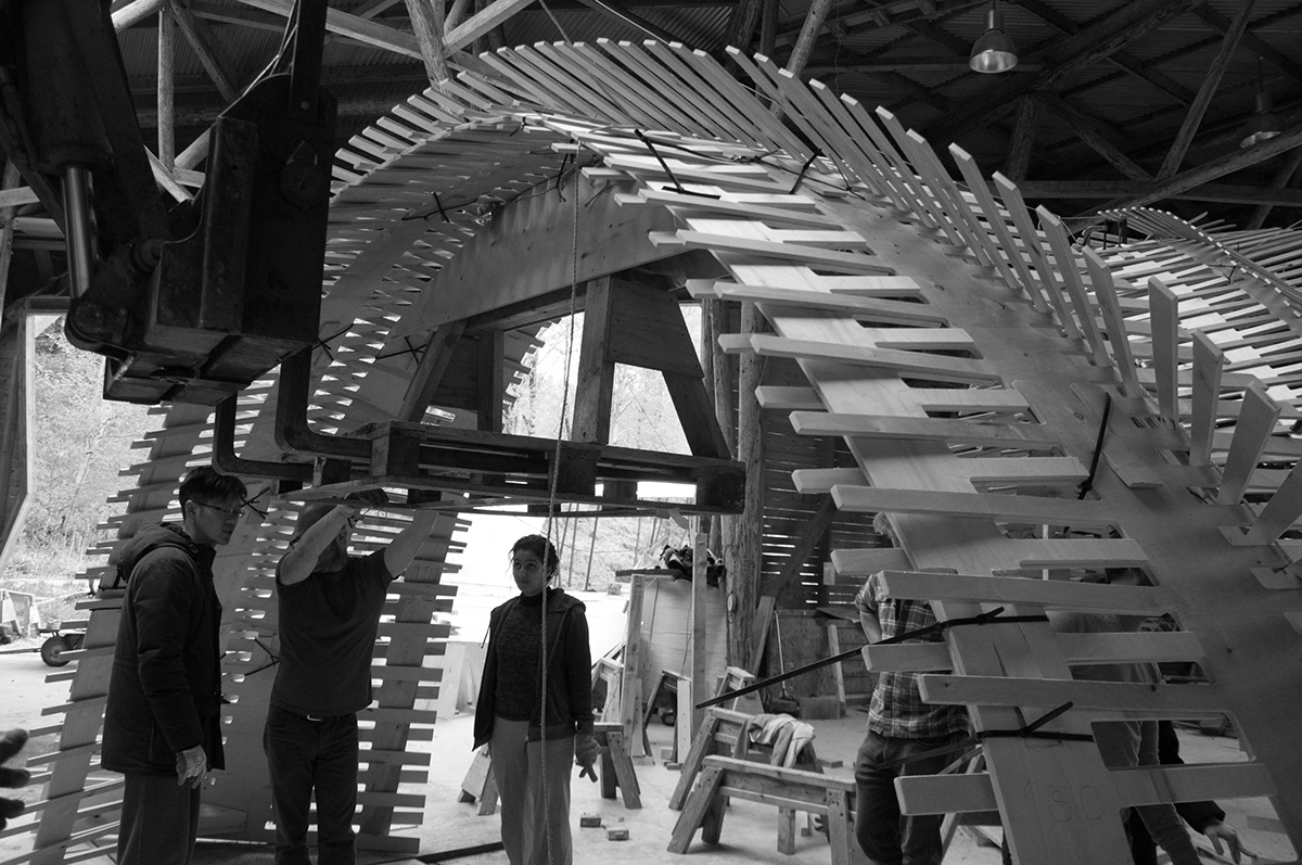 TIMBER plywood AA Emtech parametric design pavilion London Design Festival LDF friction Grasshopper