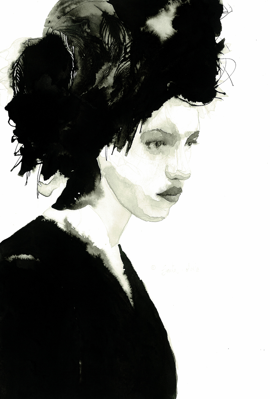 portrait ink girl black and white julia santa olalla Cat inspire