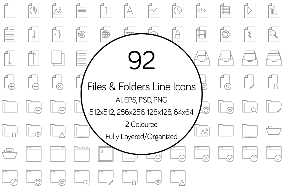 file folder icon set line icon stroke glyph UI ios android Web vector icons