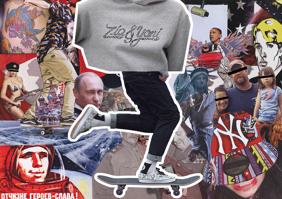 breaking borders Vans ziq&yoni collage skateboard fashion design surrealism Pop Art sarcasm peace Love wall