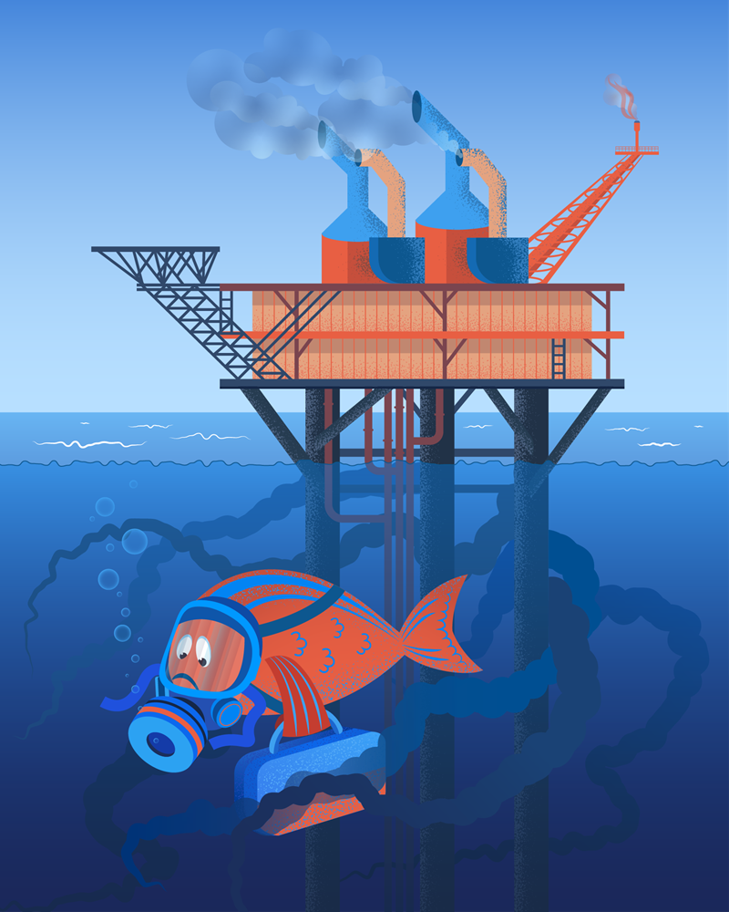 Character eco fish fish illustration ILLUSTRATION  oil derrick oil spill Vector Illustration pollution
