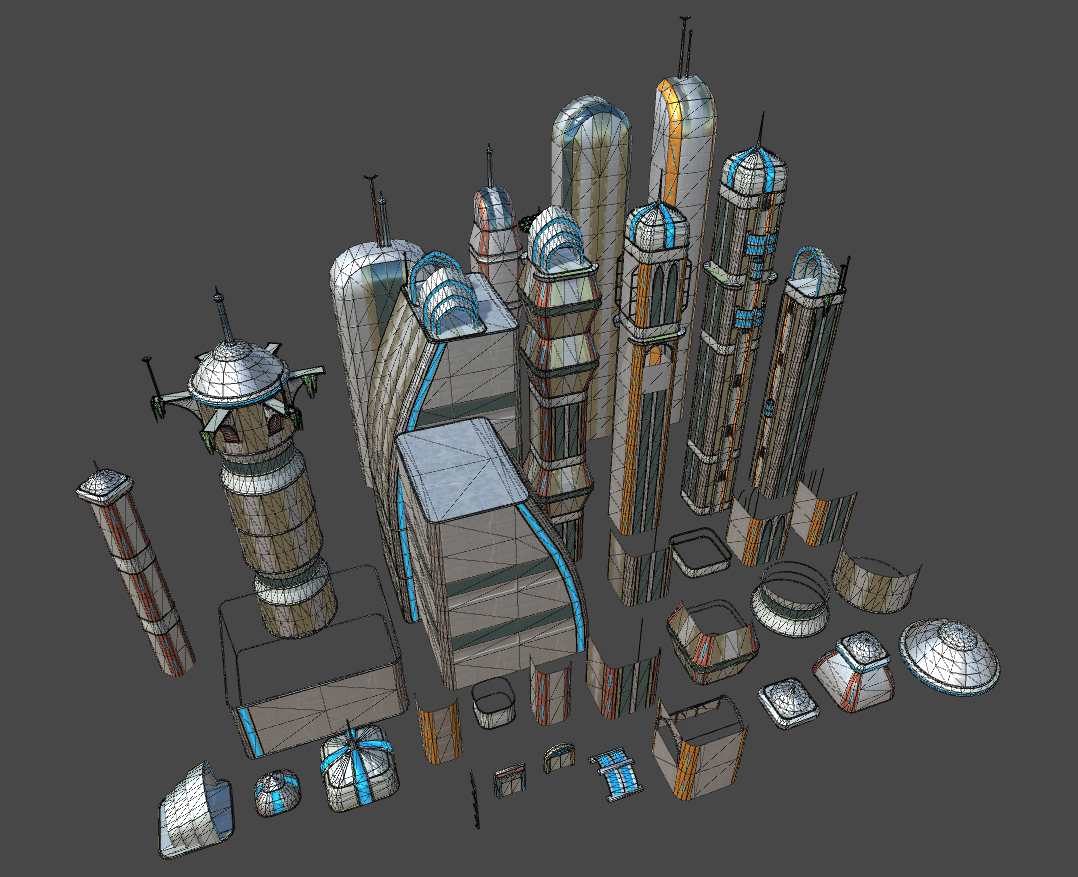 SKY city assets unity3D gameplay game sci-fi Flying PBR clouds buildings modular