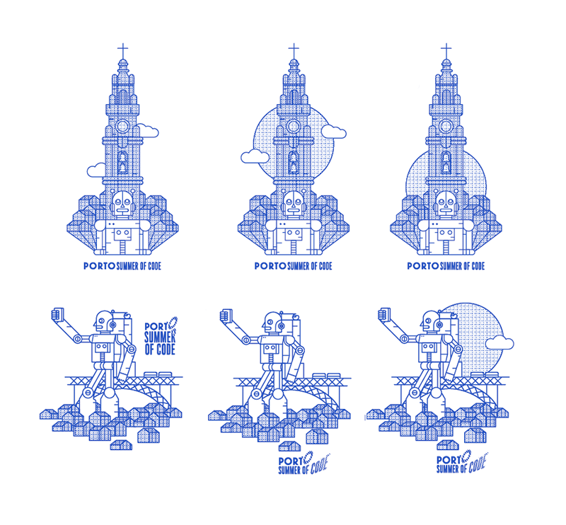 T Shirt city porto code summer robot outline metropolis monument cityscape