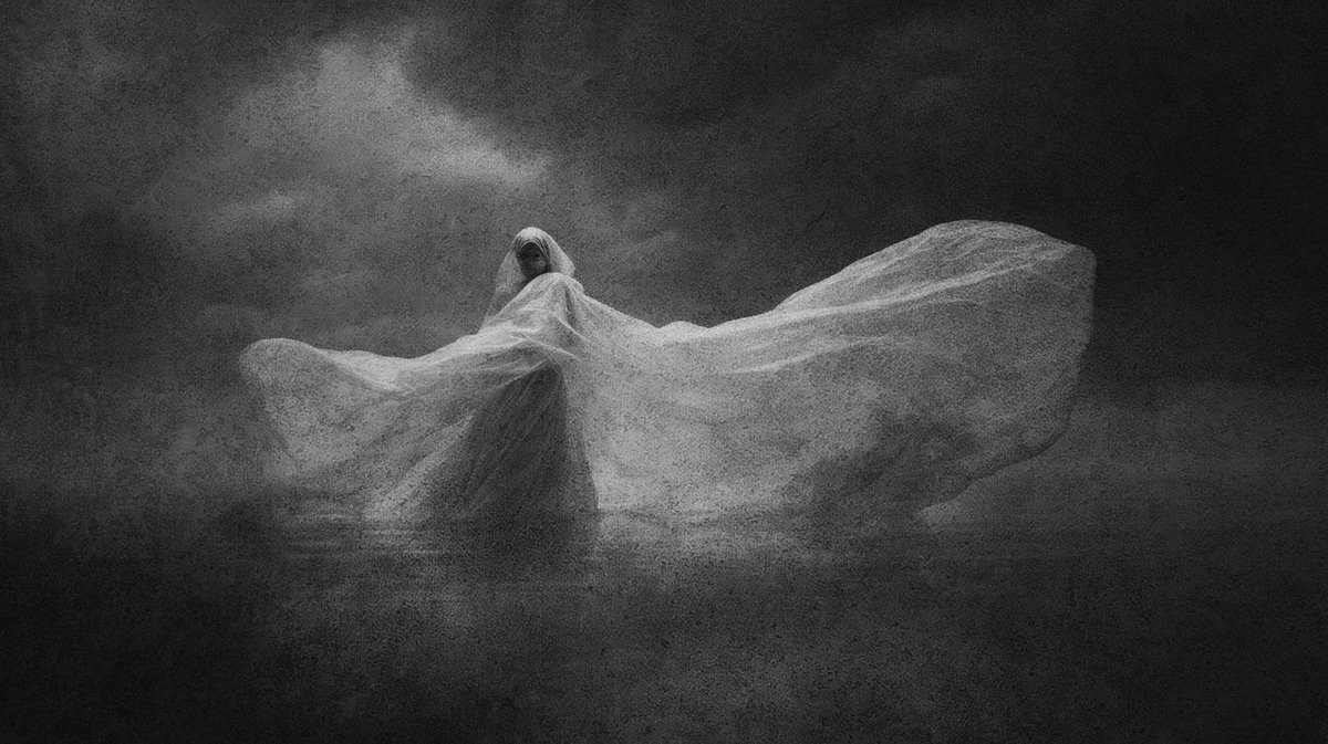black and white figures mystery fantasy digital illustration