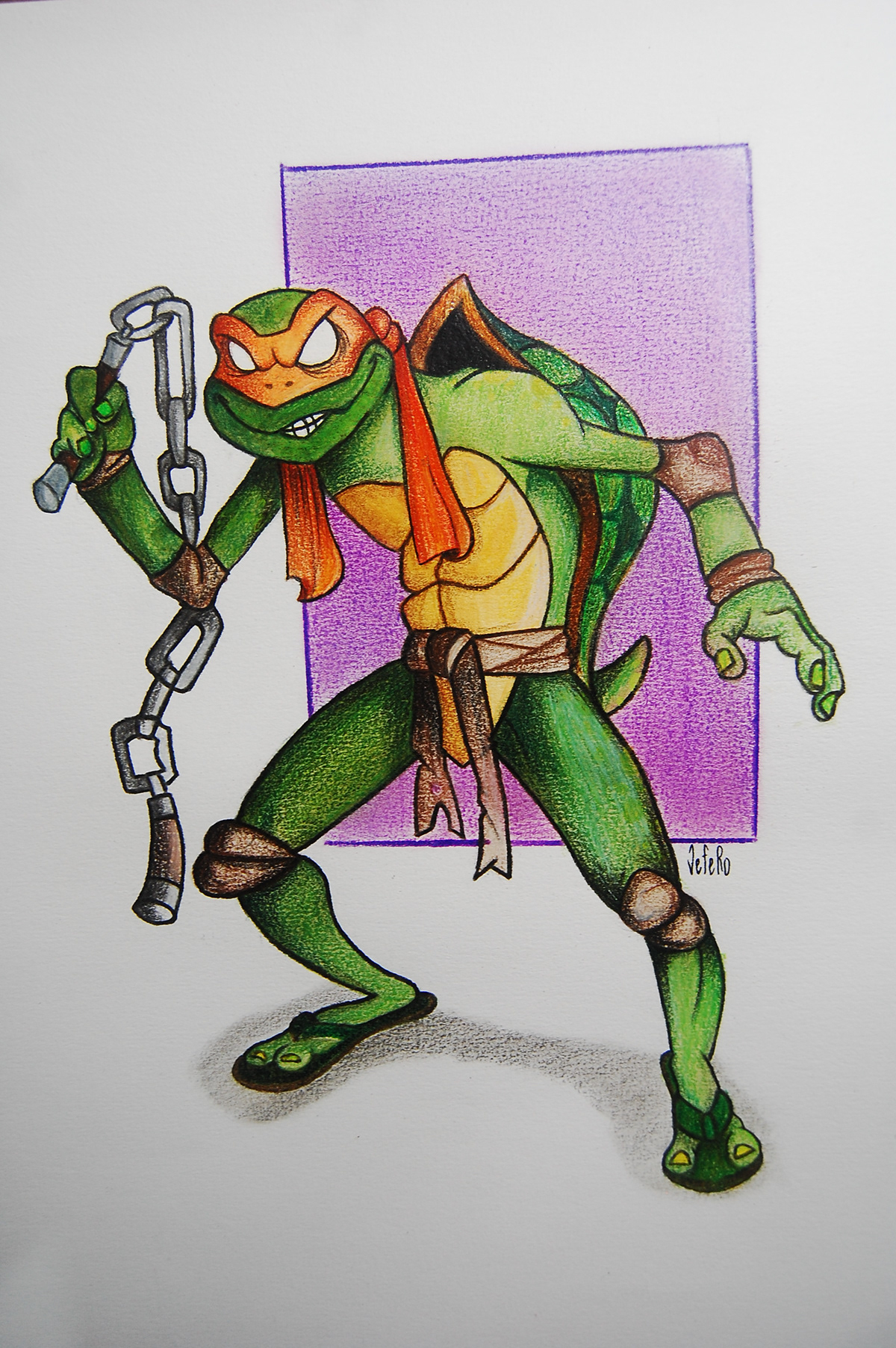 color jefero   watercolors ColorPencil Michelangelo turtlesninja colombia pinup design